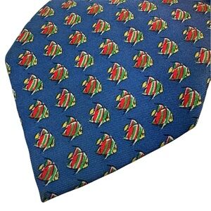 Vintage Ralph Lauren Silk Tie Blue Novelty Fish Print Nautical Preppy